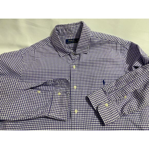 Polo Ralph Lauren Long Sleeve Button-Down Shirt Purple Check Size XL Classic Fit - Picture 10 of 11